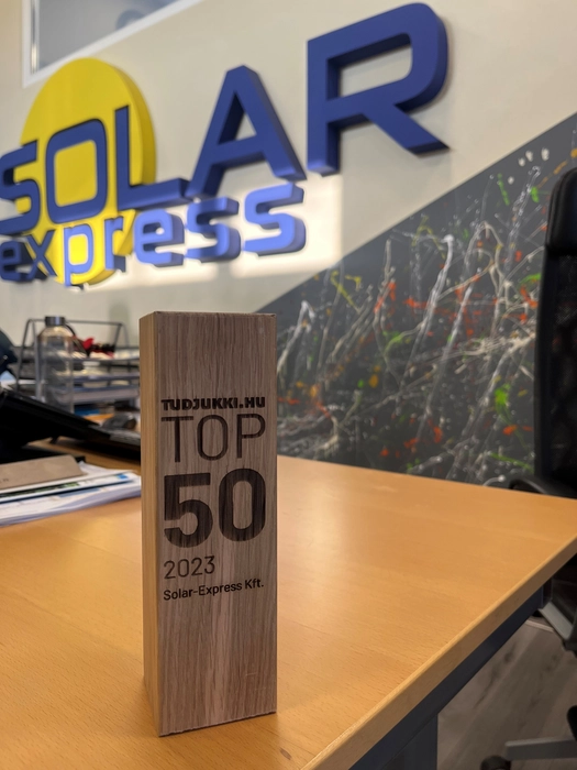 A Solar Express TOP 50 2023 díja, melyet a Tudjukki.hu-n szerzett ügyfelek értékelése alapján érdemeltek ki.