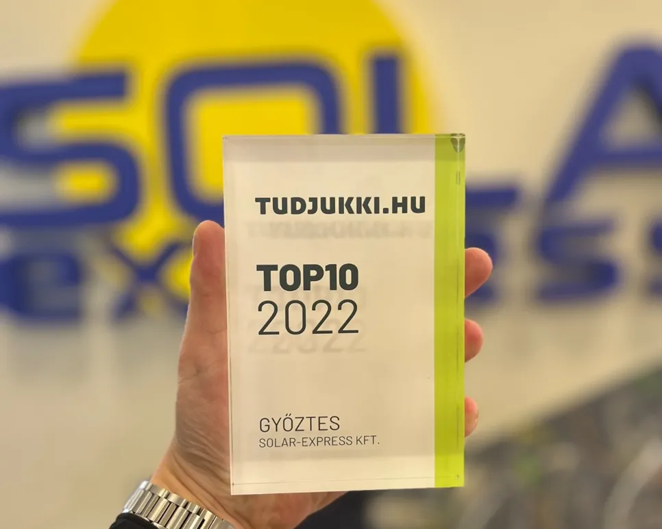 Solar express - top 10 2022 díj A Solar Express TOP 10 2022 díja, melyet a Tudjukki.hu-n szerzett ügyfelek értékelése alapján érdemeltek ki.